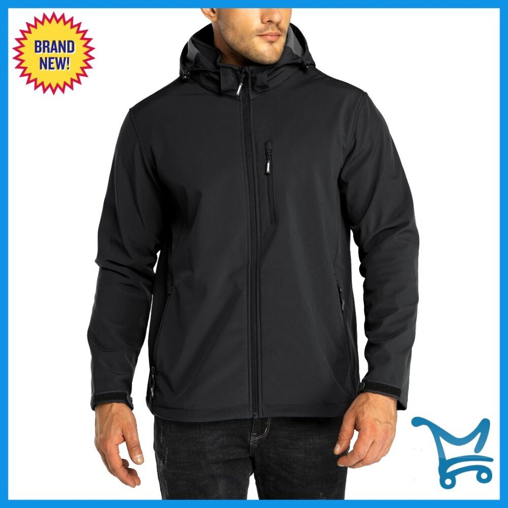 Men's Lightweight Softshell Jacket Fleece Lined Hooded Water Resistant